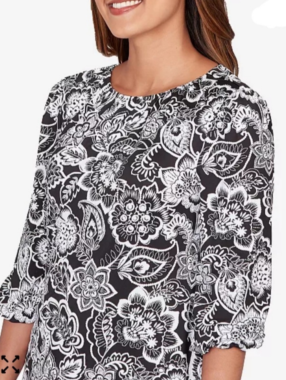 Jones New York Sport Black/White ¾ Sleeve Stretch Shirt Size XL